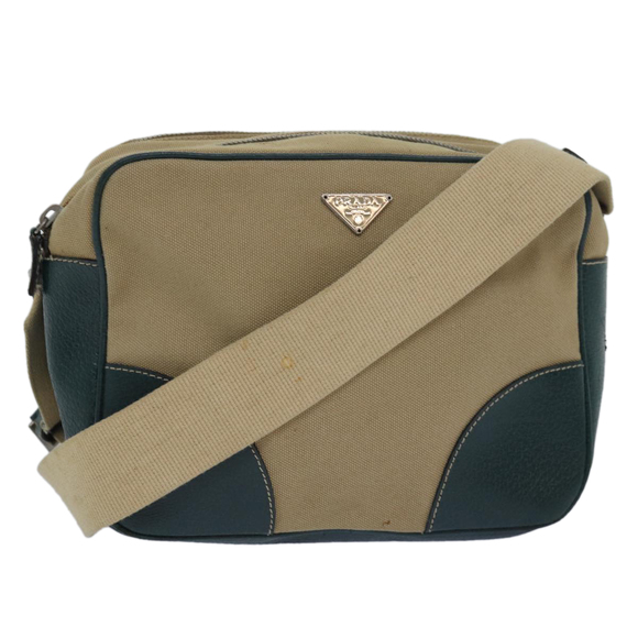PRADA Shoulder Bag Canvas Leather Beige Green Auth bs15610 - Picture 1 of 16